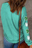 Sequined St Patties Clover Patched Long Sleeve Light Weight Sweater Top