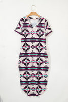 Fiestaa Azteca Western Print T-Shirt Dress