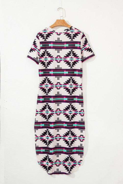 Fiestaa Azteca Western Print T-Shirt Dress