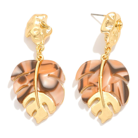 Acetate Leaf Post Drop Earrings