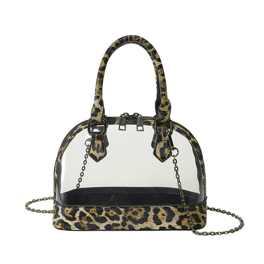 Cute Clear Leopard Print Trimmed Bag W/ Removable Chain Link Strap