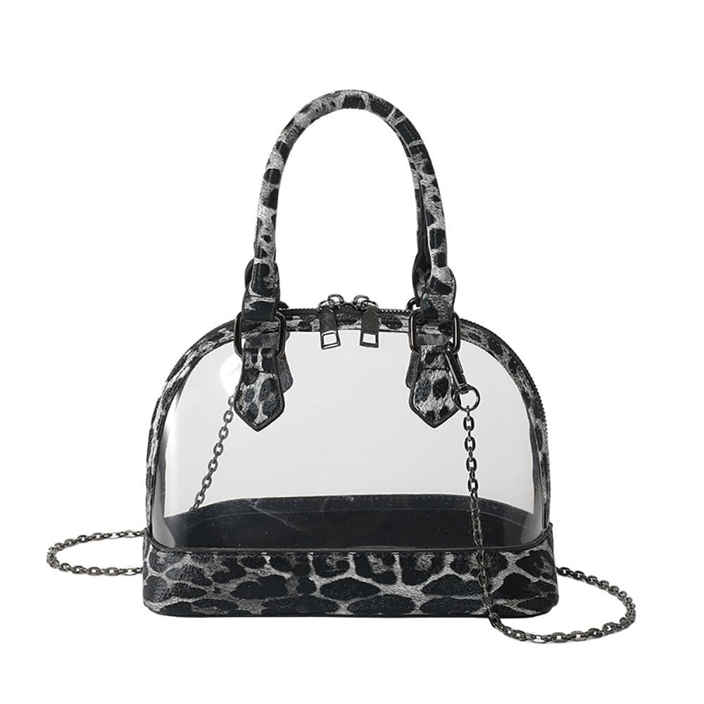 Cute Clear Leopard Print Trimmed Bag W/ Removable Chain Link Strap