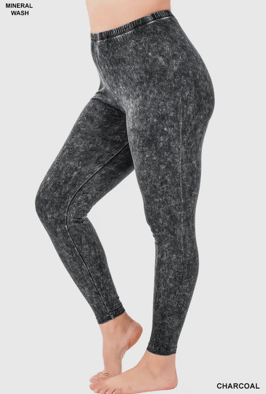 Zenana Mineral Washed Leggings- Curvy