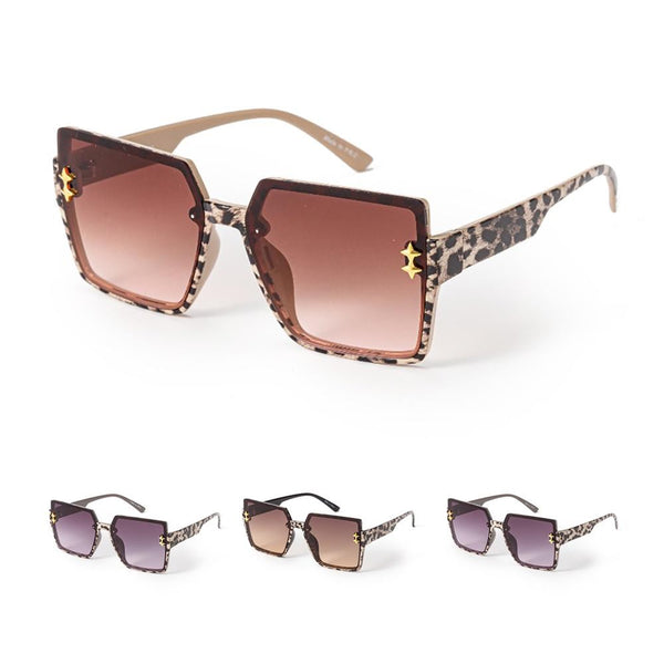 Large Square Animal Print Sunglasses With Gold Star Details