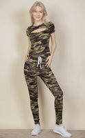 Camo Cut Out Short Sleeve Top