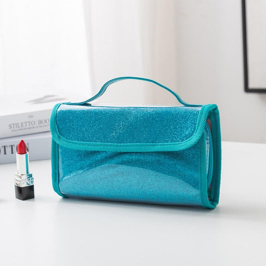 Foldable Glitter Make Up Bag With Vegan Leather Handle