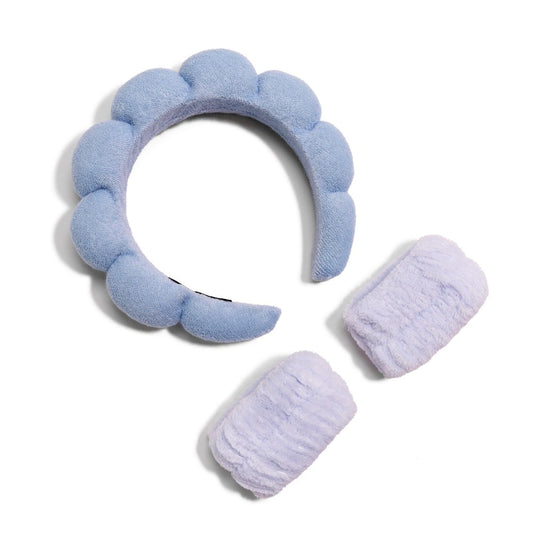 Puffy Plush Spa Headband With Matching Face Wash Wrist Bands