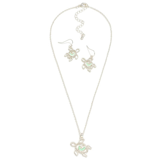 Sea Turtle Necklace and Earrings Set