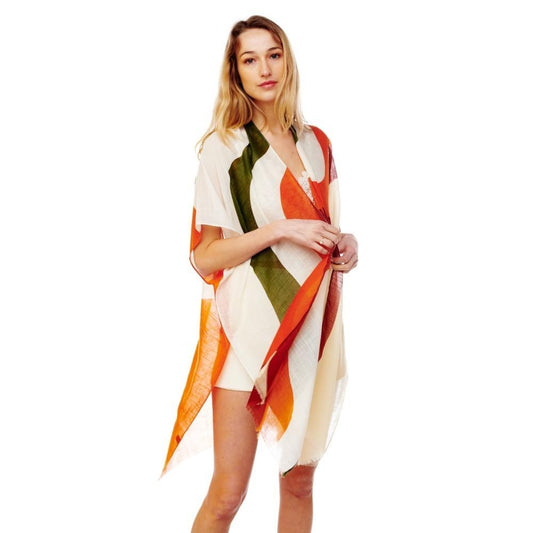 Wavy Stripe Lightweight Kimono With Frayed Edge