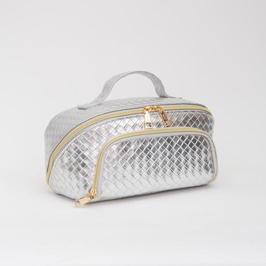 Woven Vegan Leather Travel Makeup Bag