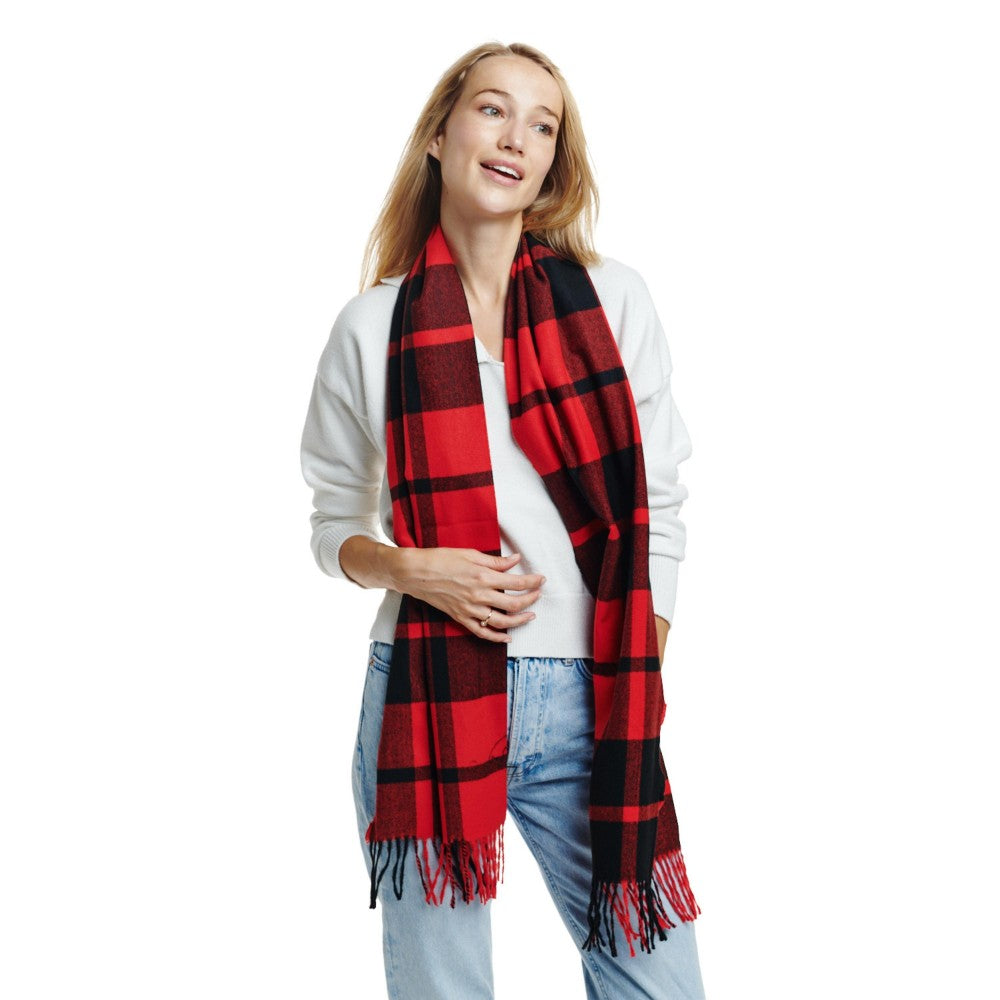 Soft Plaid Scarf With Tassel Detail