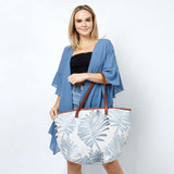 Embroidered Palm Leaves Beach Bag With Vegan Leather Straps