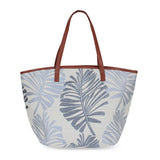 Embroidered Palm Leaves Beach Bag With Vegan Leather Straps