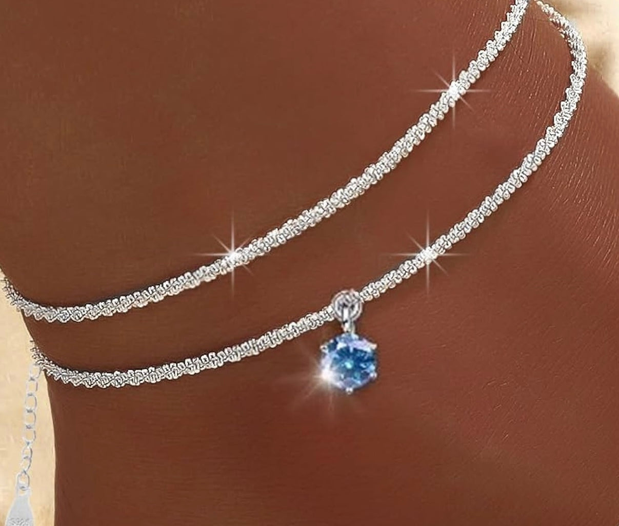 Dainty Double Layered Diamond Link Anklet