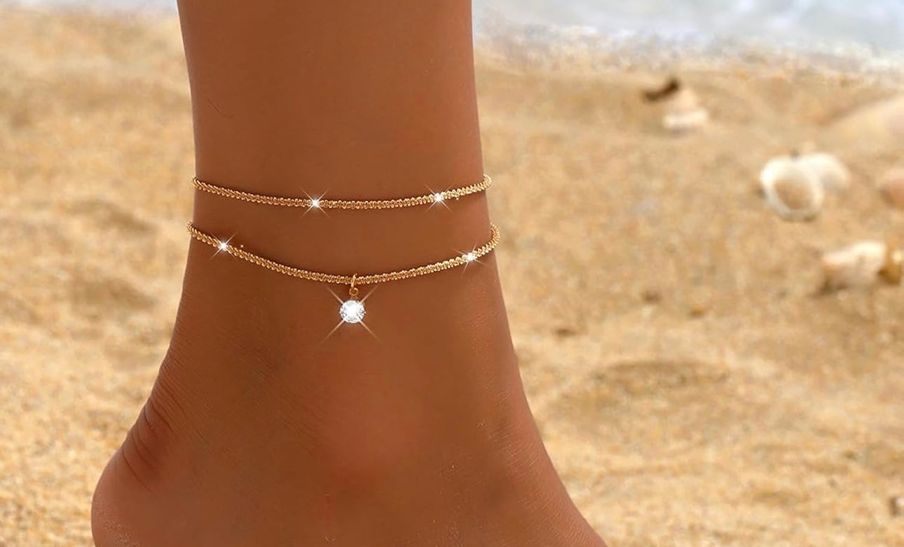 Dainty Double Layered Diamond Link Anklet