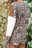 Leopard V-Neck Dropped Shoulder Blouse