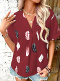 Full Size Printed Collared Neck Short Sleeve Blouse