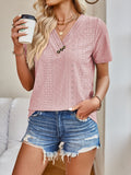 Eyelet V-Neck Short Sleeve Top