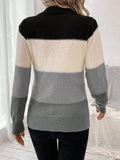 Color Block Mock Neck Long Sleeve Sweater