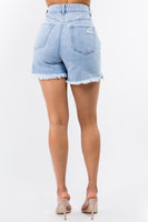 American Bazi High Waist Distressed Raw Hem Denim Shorts