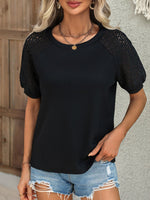 Round Neck Lace Patchwork Half Sleeve T-Shirt