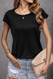Pearl Detail Round Neck Short Sleeve Blouse