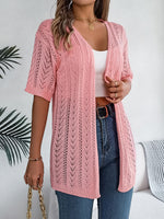 Openwork Open Front Half Sleeve Cardigan