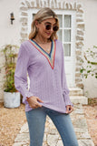Eyelet Flounce Sleeve V-Neck Blouse