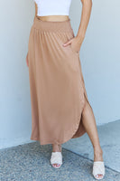 Doublju Comfort Princess Full Size High Waist Scoop Hem Maxi Skirt in Tan