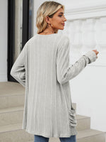 Pocketed Open Front Long Sleeve Cardigan