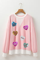 Valentine’s Day Sequin Heart Long Sleeve Sweatshirt