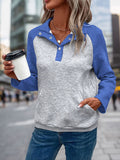 Perfee Contrast Textured Long Sleeve Sweatshirt