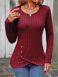 Decorative Button Round Neck Long Sleeve T-Shirt