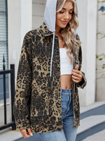 Leopard Button Up Drop Shoulder Denim Jacket