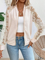 Lace Baseball Collar Zip Up Jacket