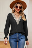 Eyelet V-Neck Flounce Sleeve T-Shirt