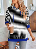 Lovelet Drawstring Striped Long Sleeve Hoodie