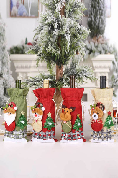 4-Pack Drawstring Christmas Wine Bottle Covers