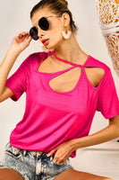 BiBi Cutout Asymmetrical Neck Short Sleeve T-Shirt