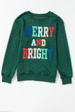 Full Size MERRY AND BRIGHT Cable Knit Pullover Sweatshirt