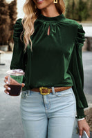 Mock Neck Puff Sleeve Velvet Blouse