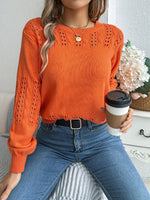 Openwork Round Neck Long Sleeve Sweater