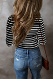 Striped V-Neck Long Sleeve Top