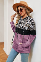 Leopard Drawstring Hoodie with Pocket