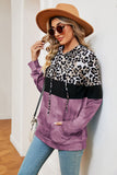 Leopard Drawstring Hoodie with Pocket