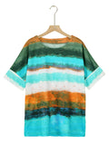 Full Size Color Block Round Neck Half Sleeve T-Shirt