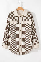 Plus Size Checkered Button Up Long Sleeve Jacket