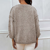 Shiny Lace-Up Long Sleeve Round Neck Sweater