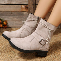 Suede Side Zip Round Toe Boots