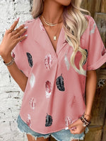 Full Size Printed Collared Neck Short Sleeve Blouse